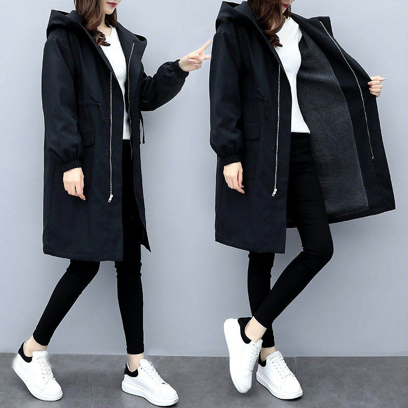 Hooded Waist-Tight Fleece Trench Coat Image 4