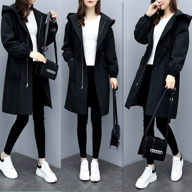 Hooded Waist-Tight Fleece Trench Coat Image 1