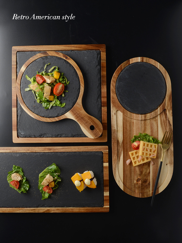 Black Solid Wood Pizza Plate
