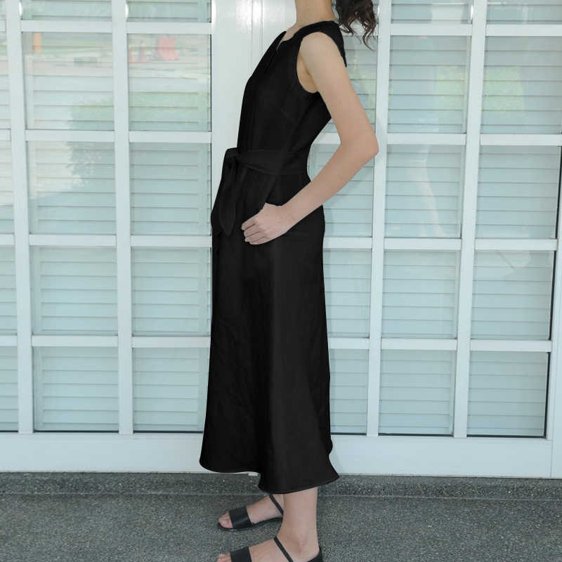 V-Neck Waist-Tie Cotton Dress Image 2
