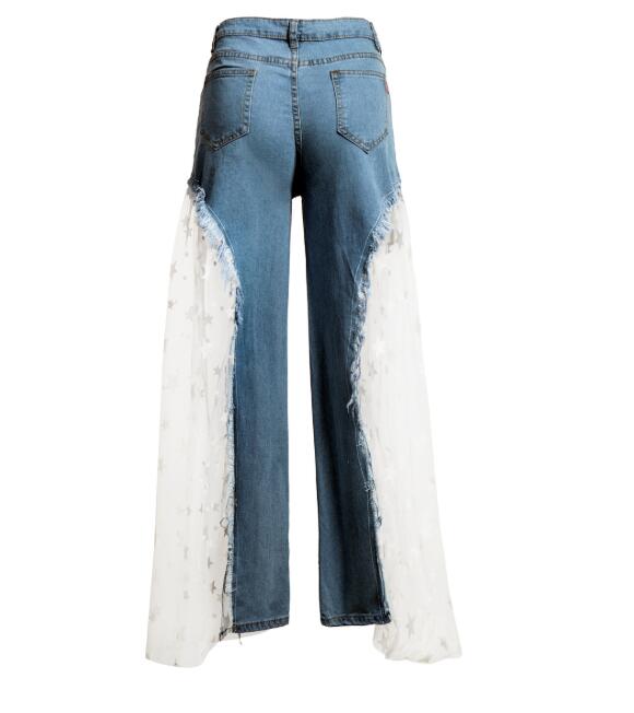 Trendy star print denim pants