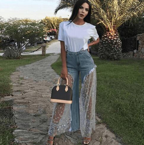 Stylish wide-leg denim pants