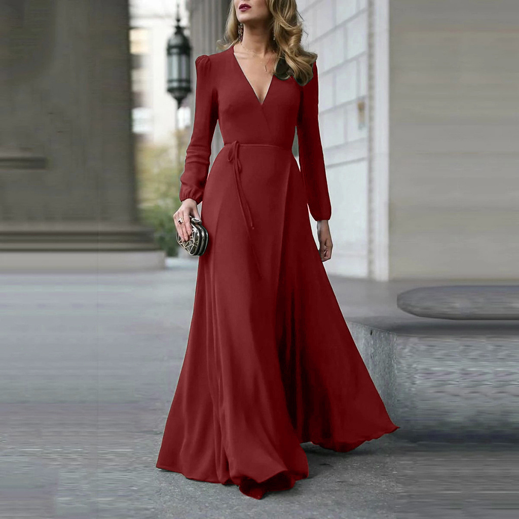Elegant V-neck Long Dress