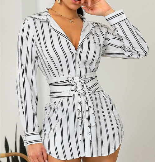 Striped Casual Long Sleeve Shirt Dress
