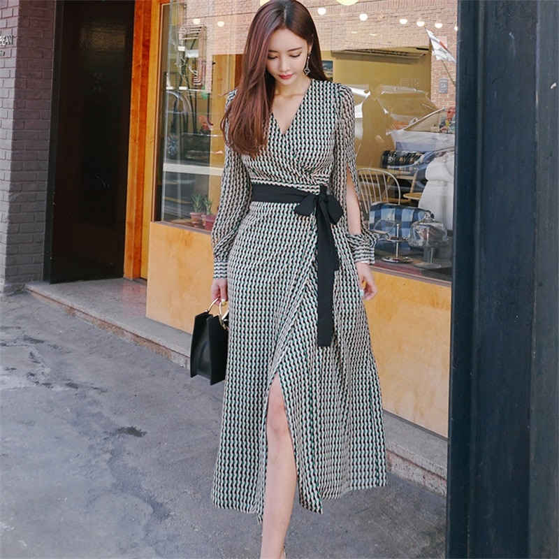 V-neck long dress image 1