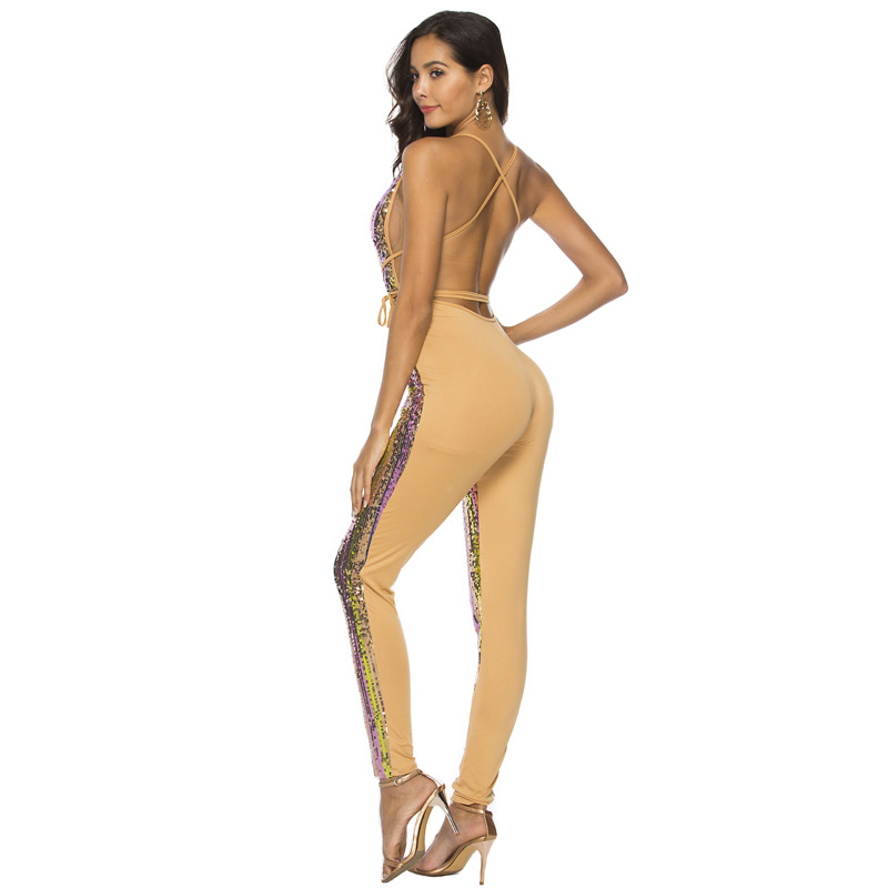 Colorful Striped Sequin Backless Bodysuit