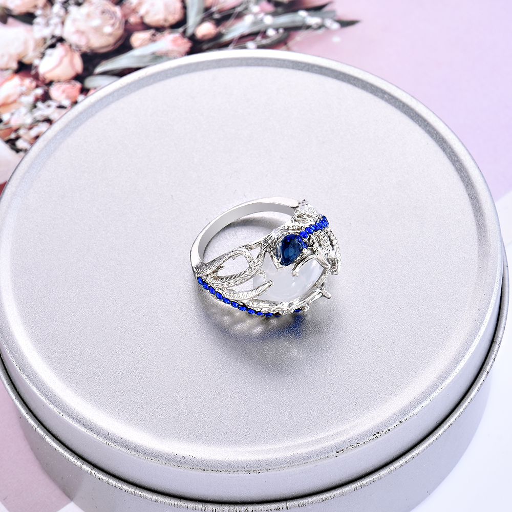 Blue Diamond Floral Moonstone Ring 4