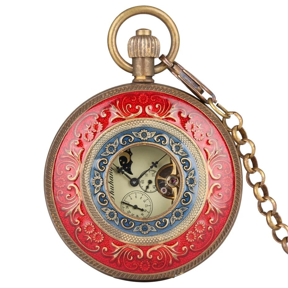 Antique Style Pocket Watch Red Dial