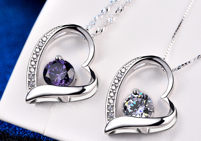 Stylish heart-shaped necklace on display