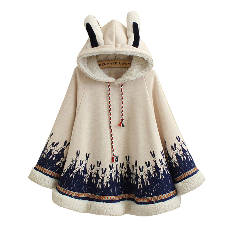 Rabbit Ear Hooded Cape Coat Image 1