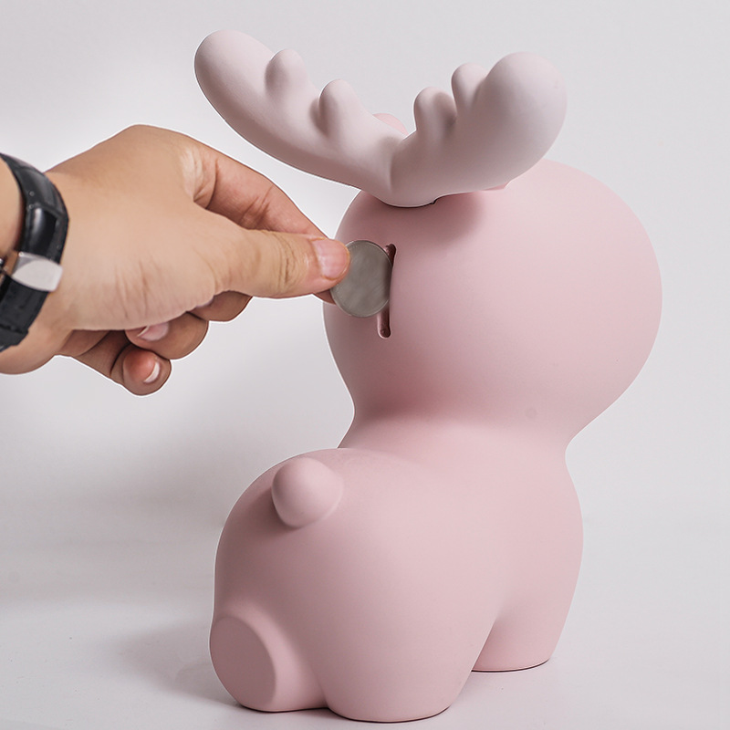 Nordic Deer Coin Bank on Desk