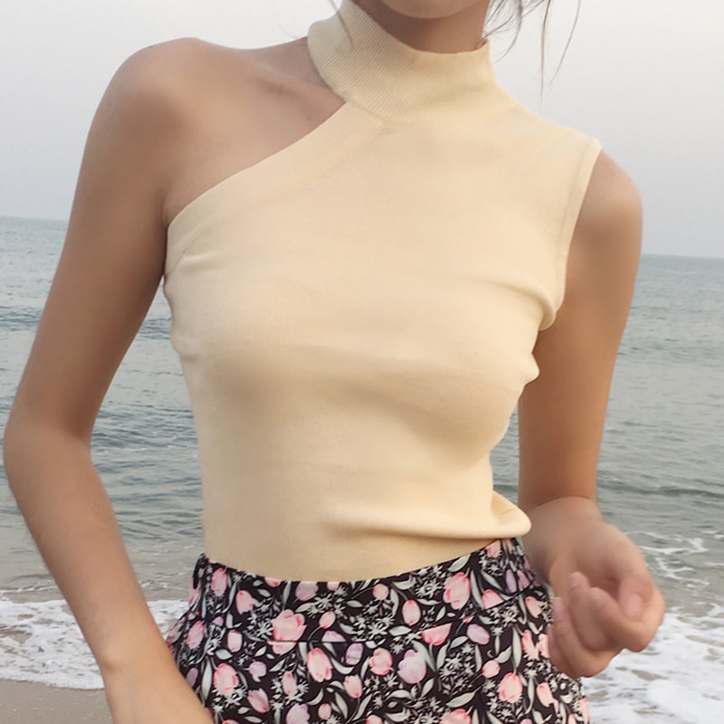 Chic Off-Shoulder Knitted Tank Top - White