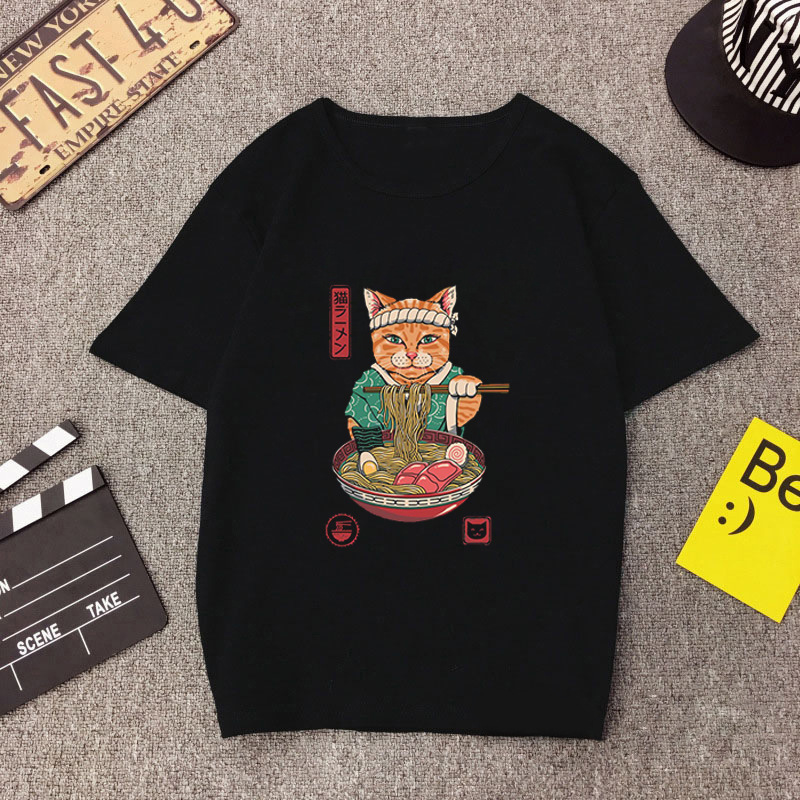 Available Sizes of Funny Cat Ramen T-Shirt