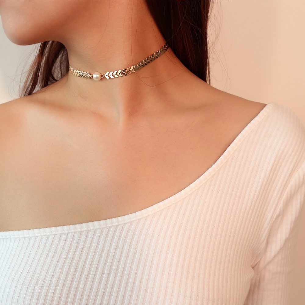 Gold Copper Fishbone Necklace