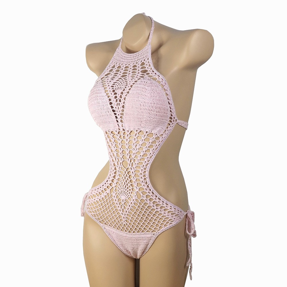 Model Wearing Pink Swimsuit