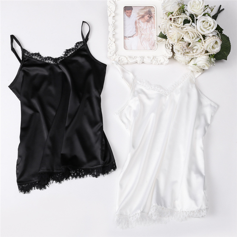 Model Wearing Black Lace Cami