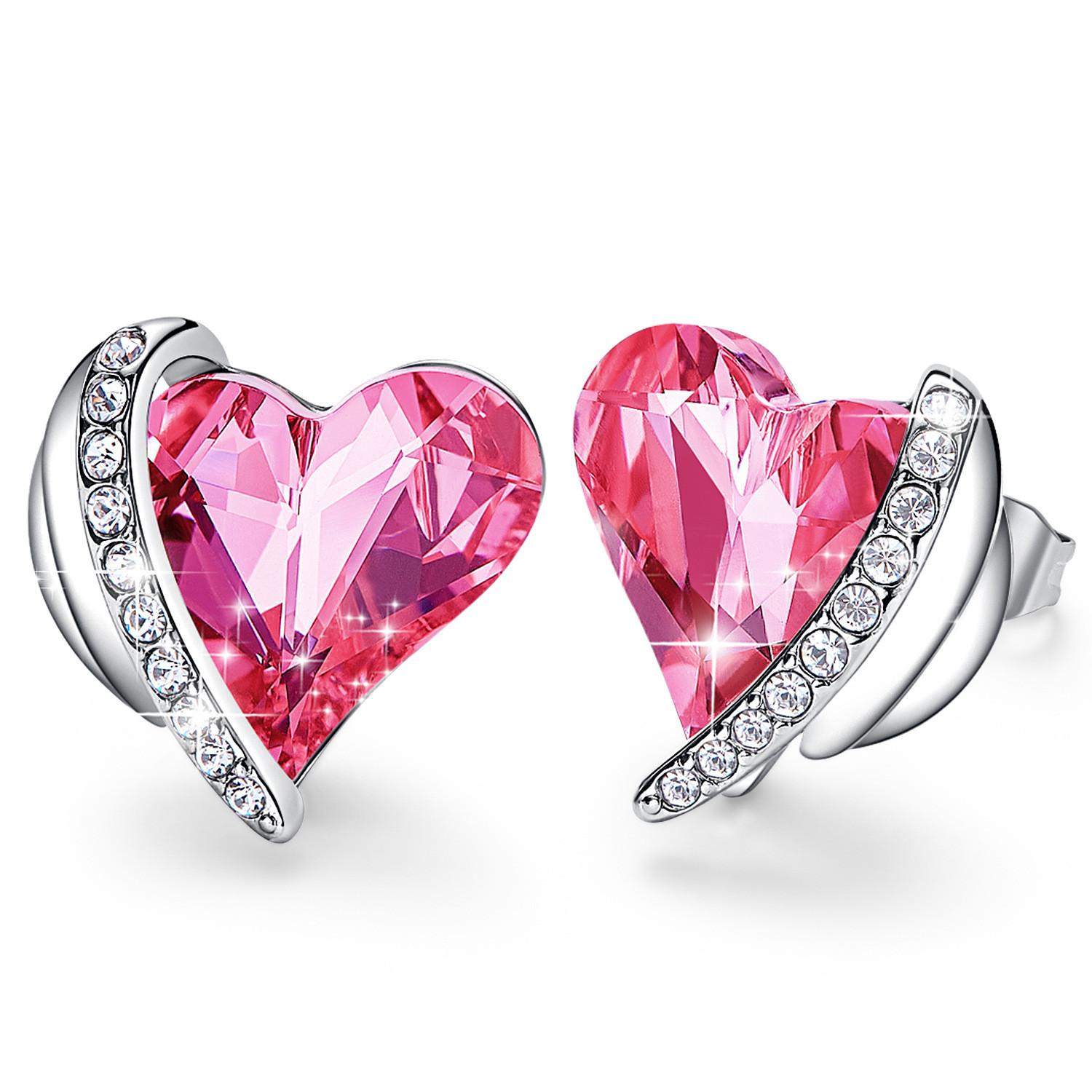 Heart Shape Pink Angel Wings Earrings