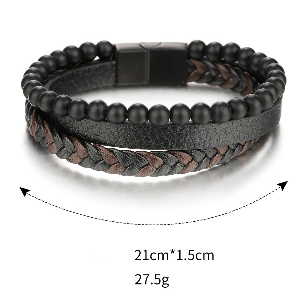 Natural Stone Volcanic Rock Leather Bracelet Image 2