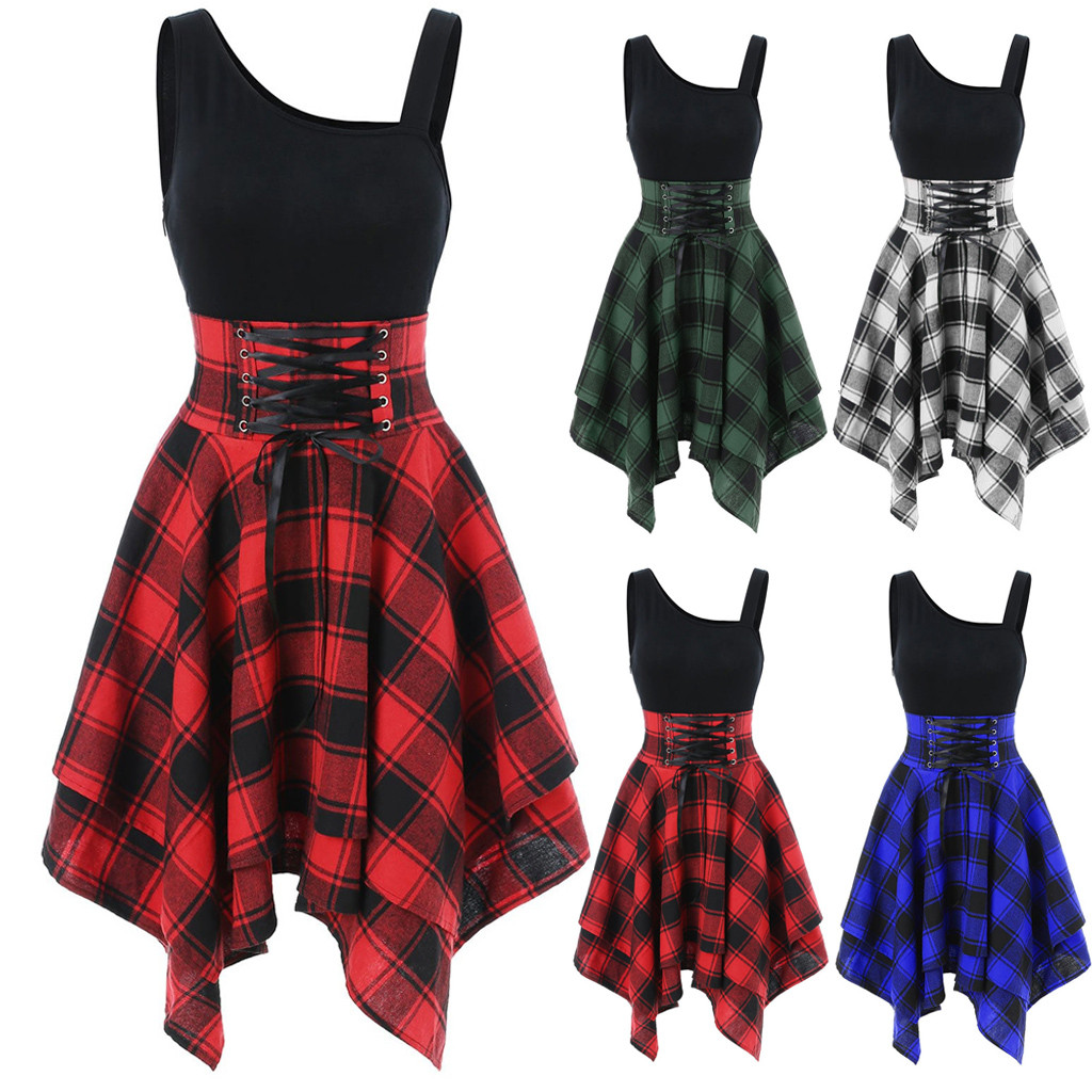 Irregular Checkered Dress 3