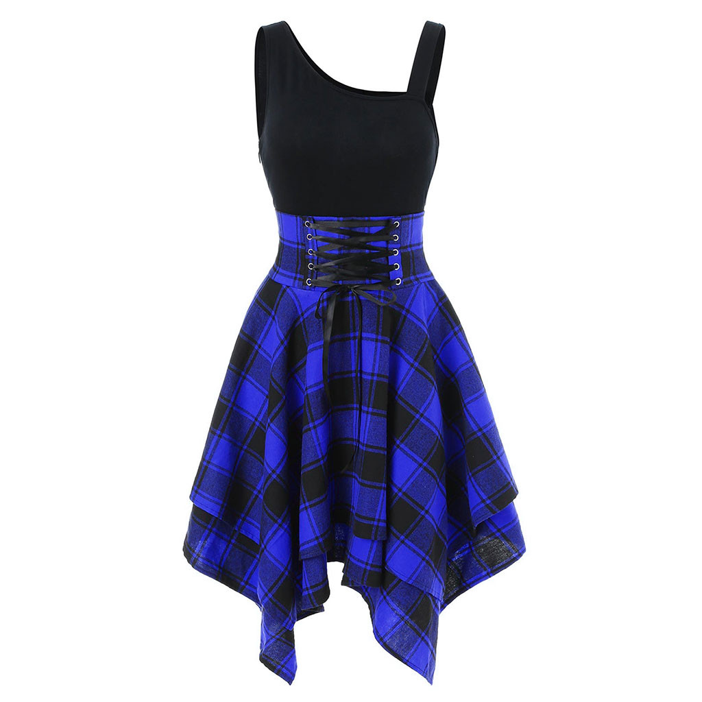 Irregular Checkered Dress 2