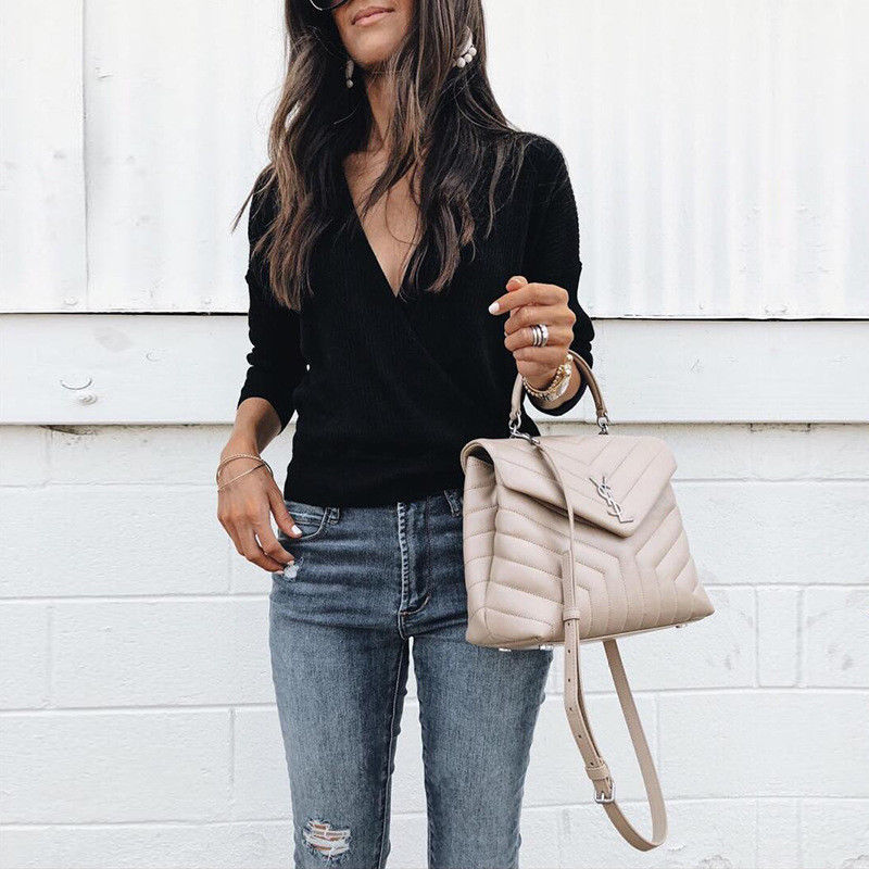 Deep V-Neck Batwing Long Sleeve Top 2