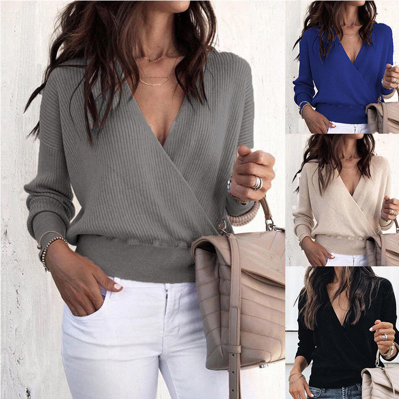 Deep V-Neck Batwing Long Sleeve Top 1