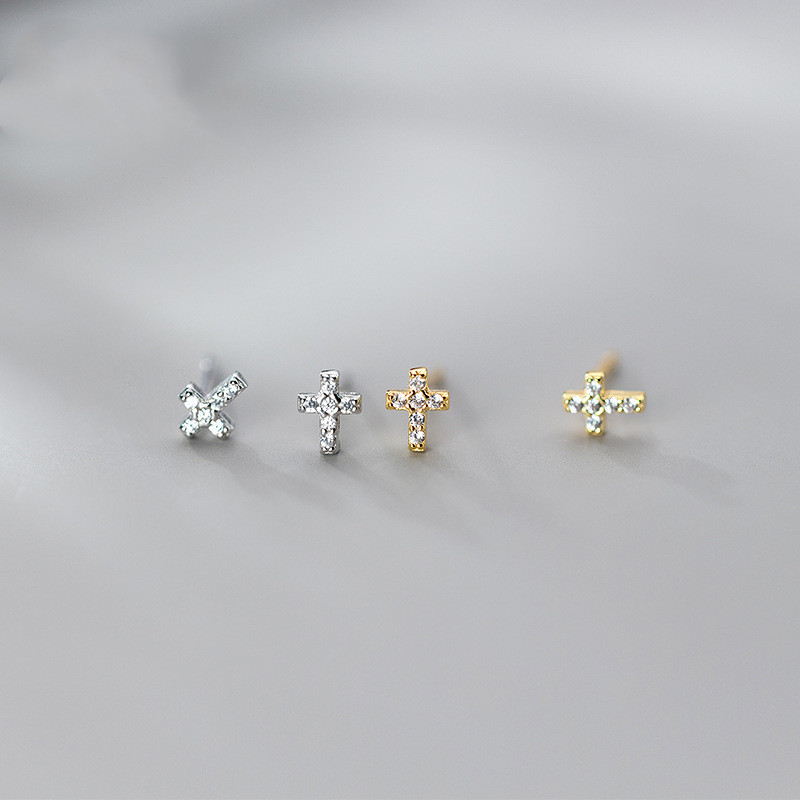 Mini Diamond Cross Earrings - Image 1
