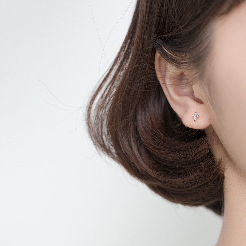Mini Diamond Cross Earrings - Image 4