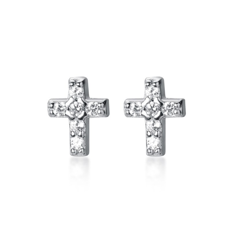 Mini Diamond Cross Earrings - Image 2