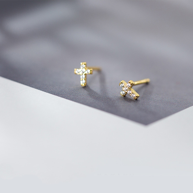 Mini Diamond Cross Earrings - Image 3