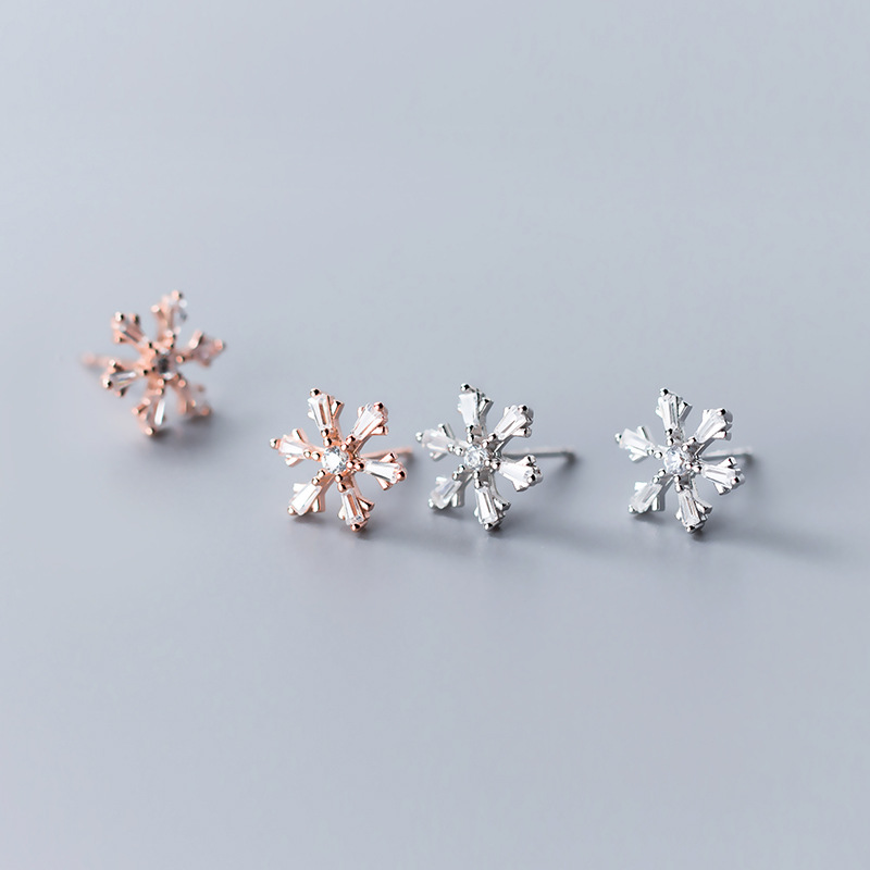 Silver Rose Gold Snowflake Earrings