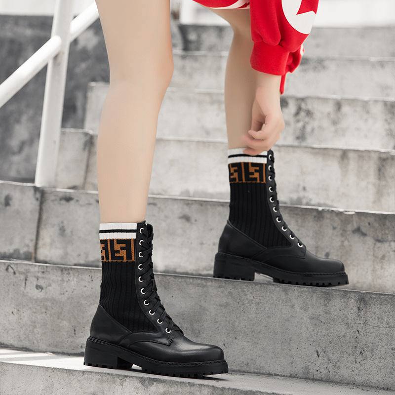 Knitted Color-Block Martin Boots Image 3