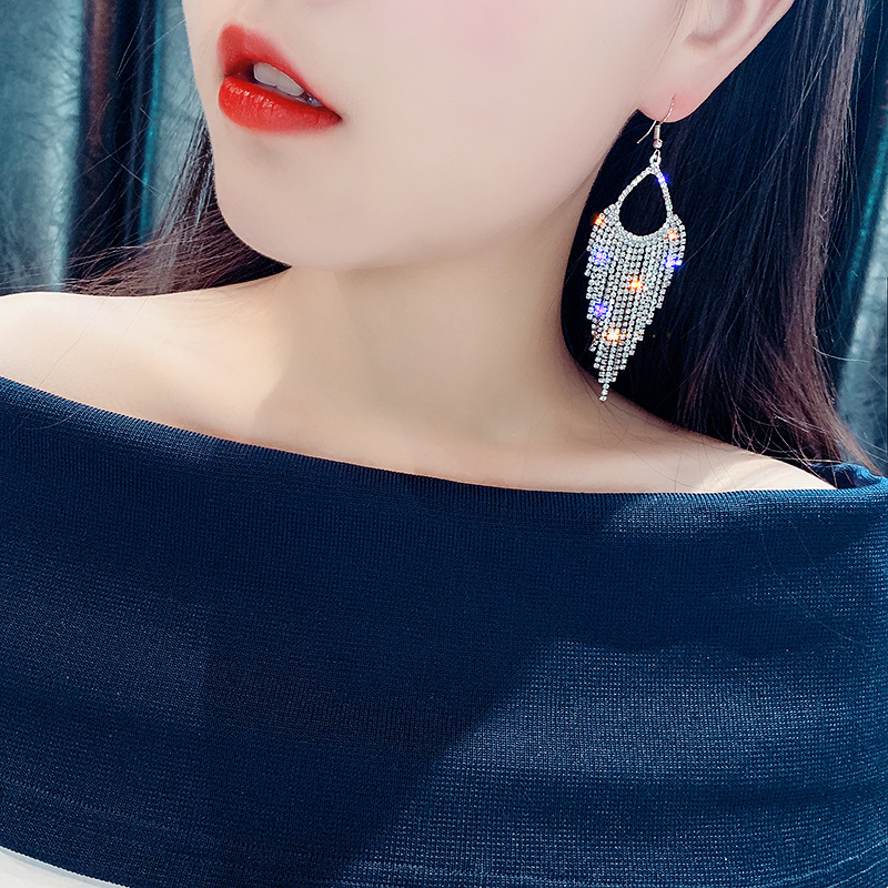 Long Rhinestone Tassel Earrings - Image 6