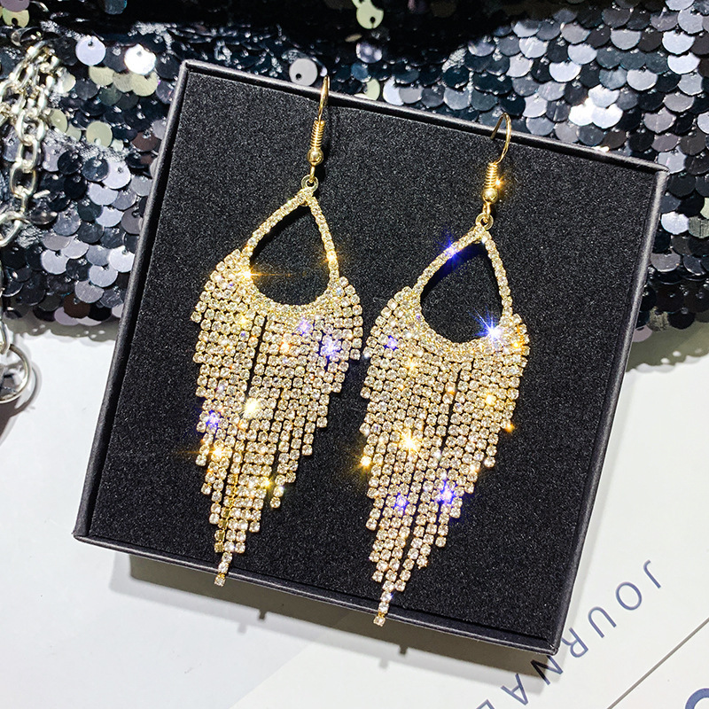 Long Rhinestone Tassel Earrings - Image 4