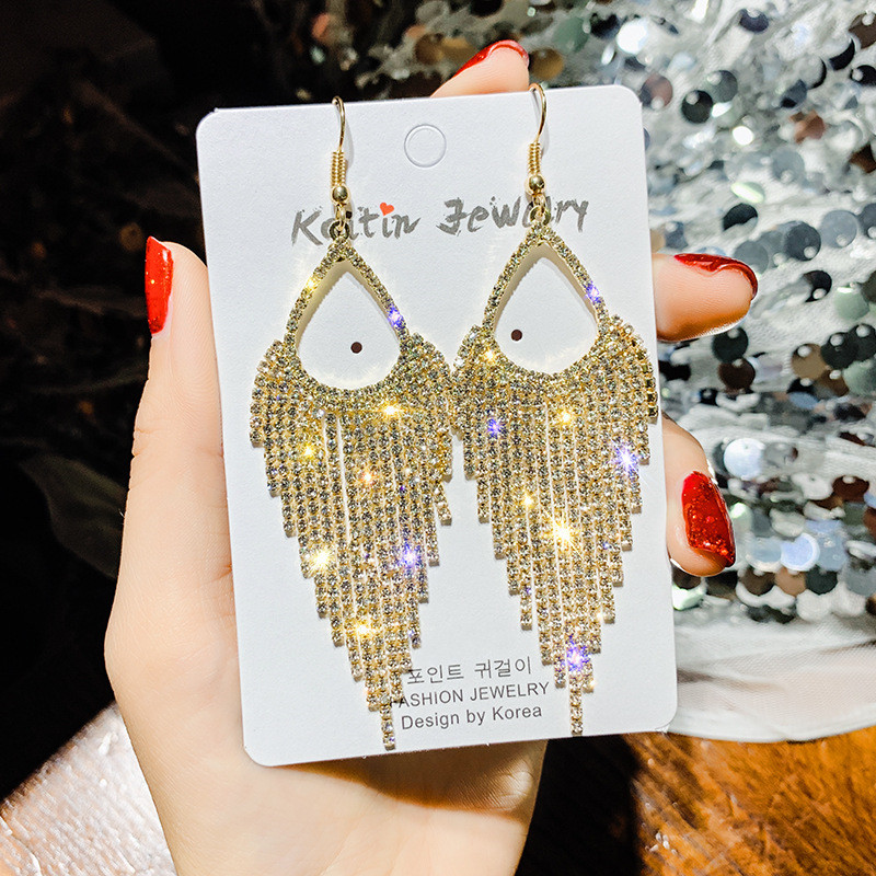 Long Rhinestone Tassel Earrings - Image 1