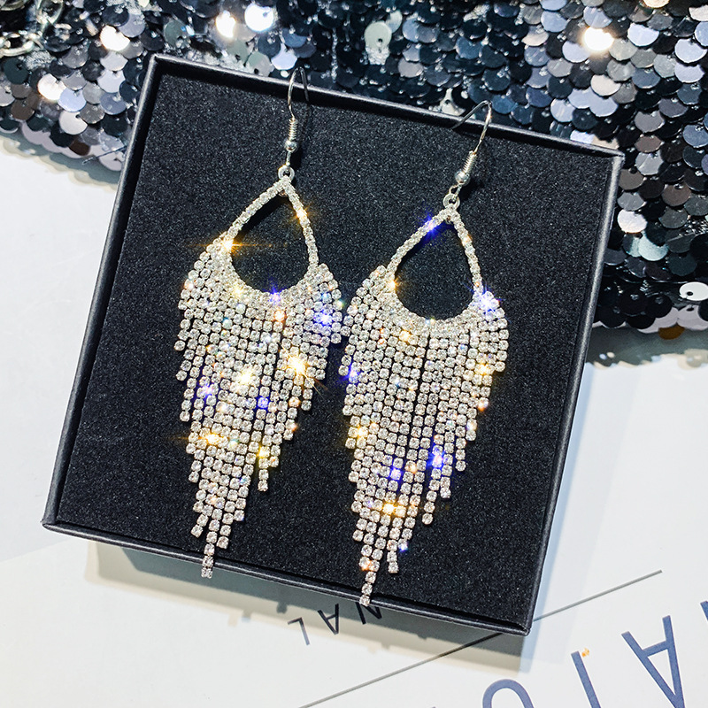 Long Rhinestone Tassel Earrings - Image 7