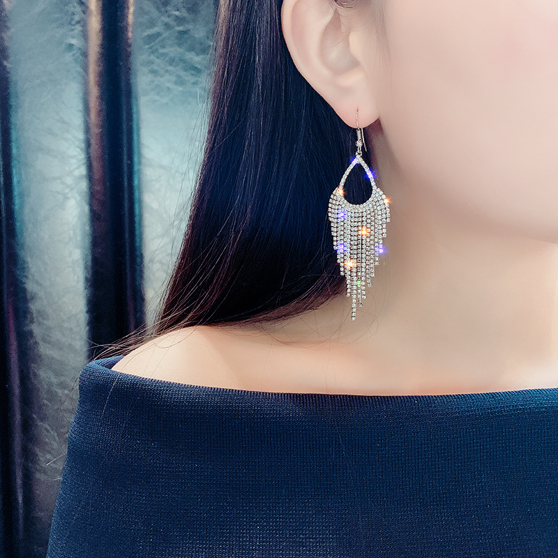 Long Rhinestone Tassel Earrings - Image 5