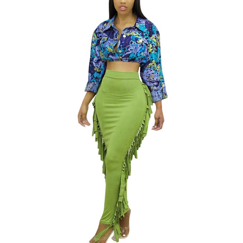 Casual High Waist Pleated Mid-length Fringed Skirt 6