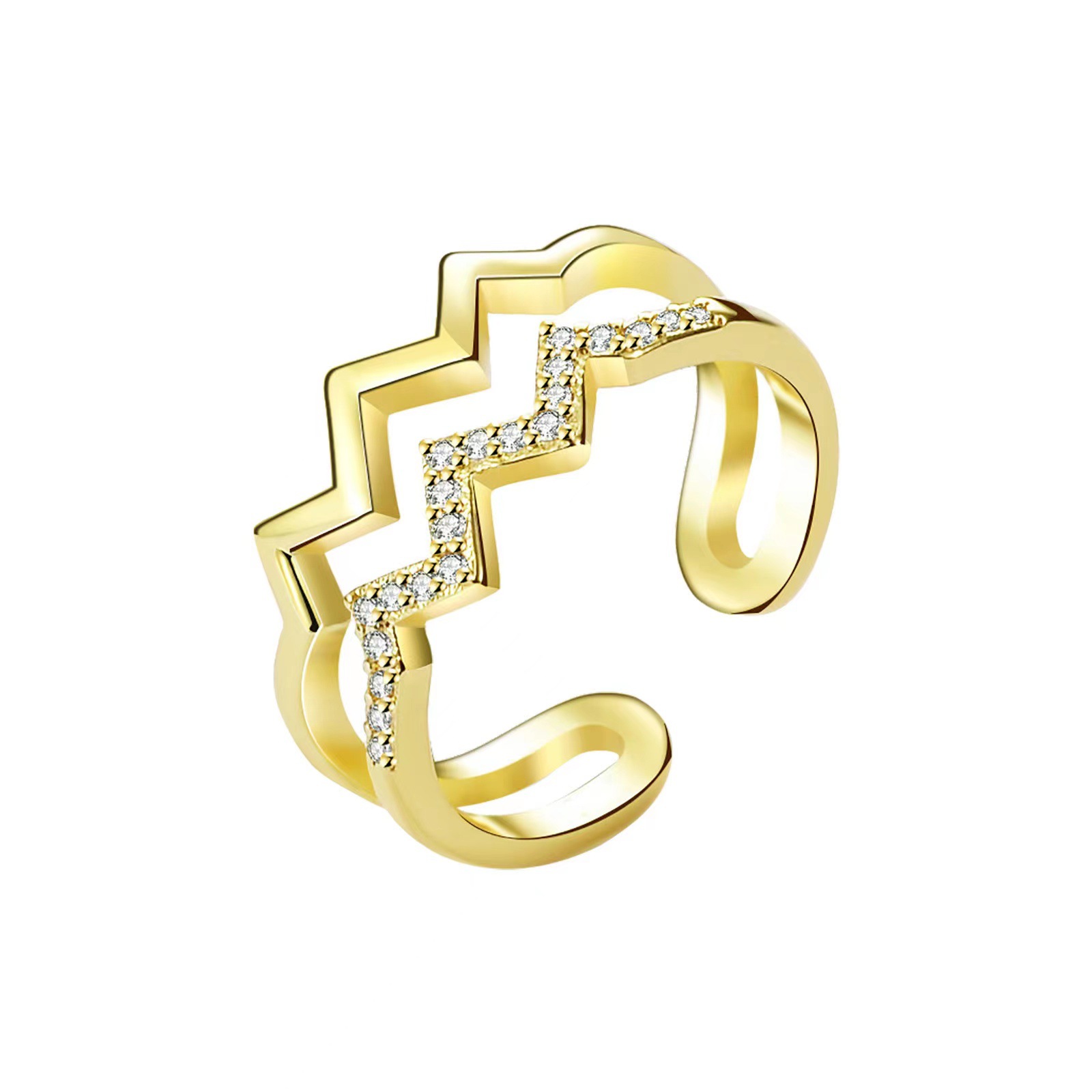 Double-layer Diamond-embedded Heart Wave Line Ring