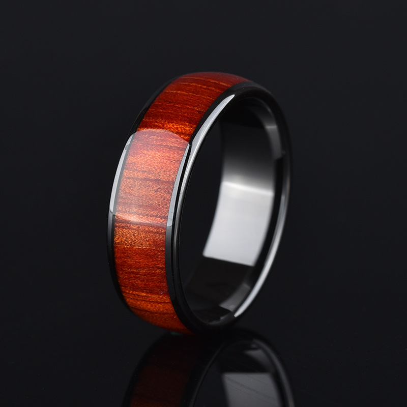 Stainless Steel Inlaid Wood Grain Ring Image 5