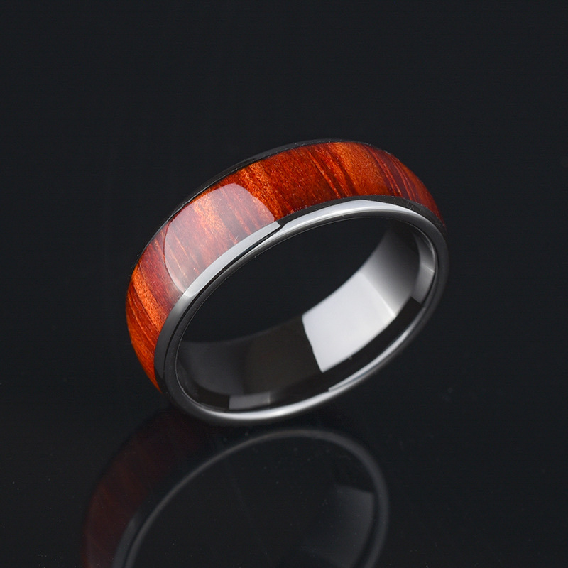 Stainless Steel Inlaid Wood Grain Ring Image 1