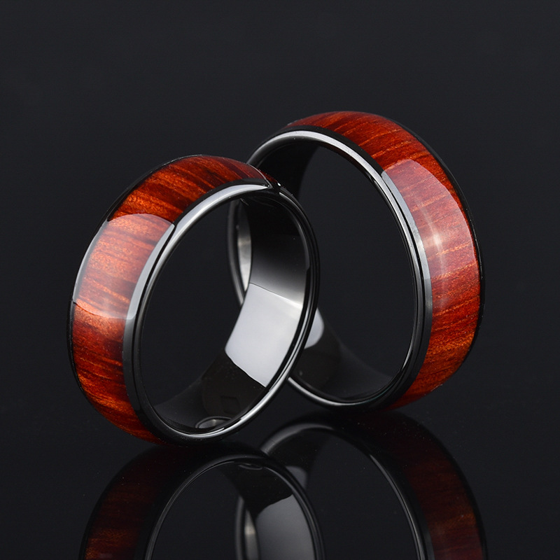 Stainless Steel Inlaid Wood Grain Ring Image 2
