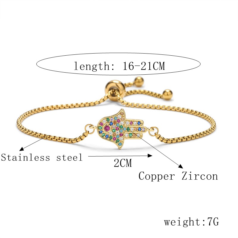 Copper Micro Inlaid Zircon Palm Adjustable Stainless Steel Bracelet - Silver