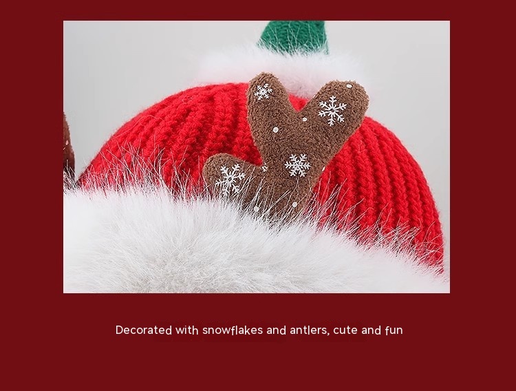 Christmas Antlers Knitted Hat - Red