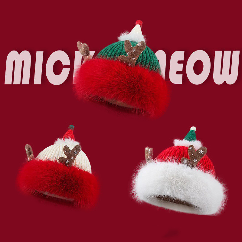 Christmas Antlers Knitted Hat - Green