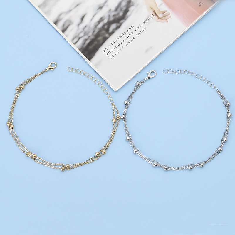 Copper Bead Anklet Bracelet - Gold