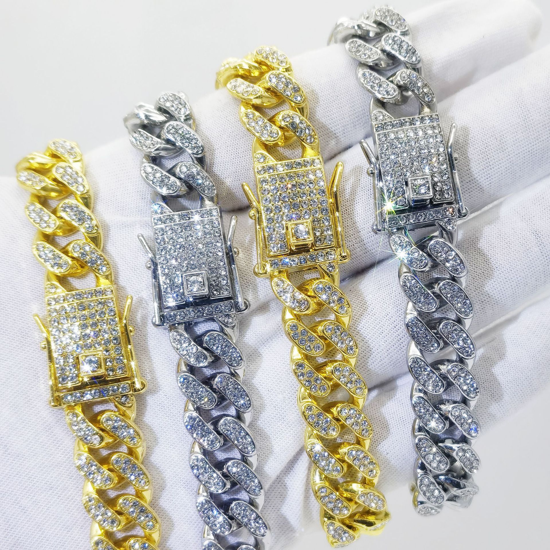 Flat Cuban Link Chain Diamond Bracelet Image 4