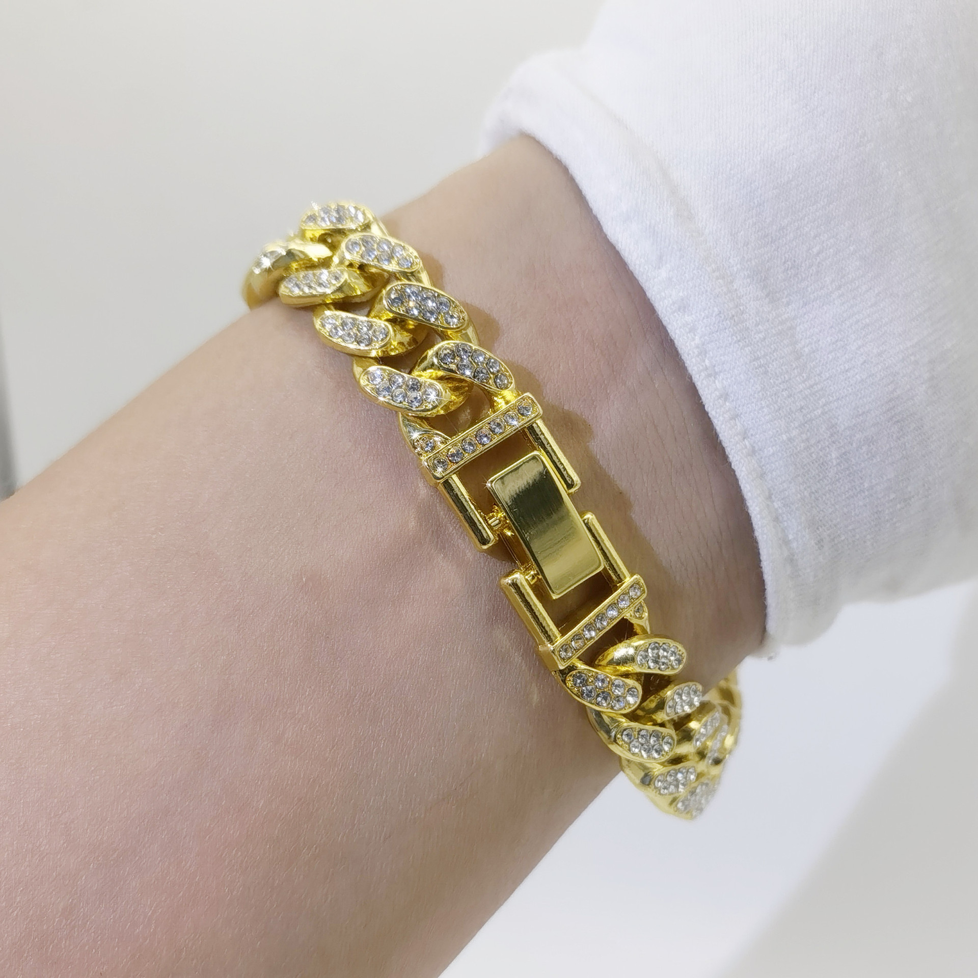 Flat Cuban Link Chain Diamond Bracelet Image 1