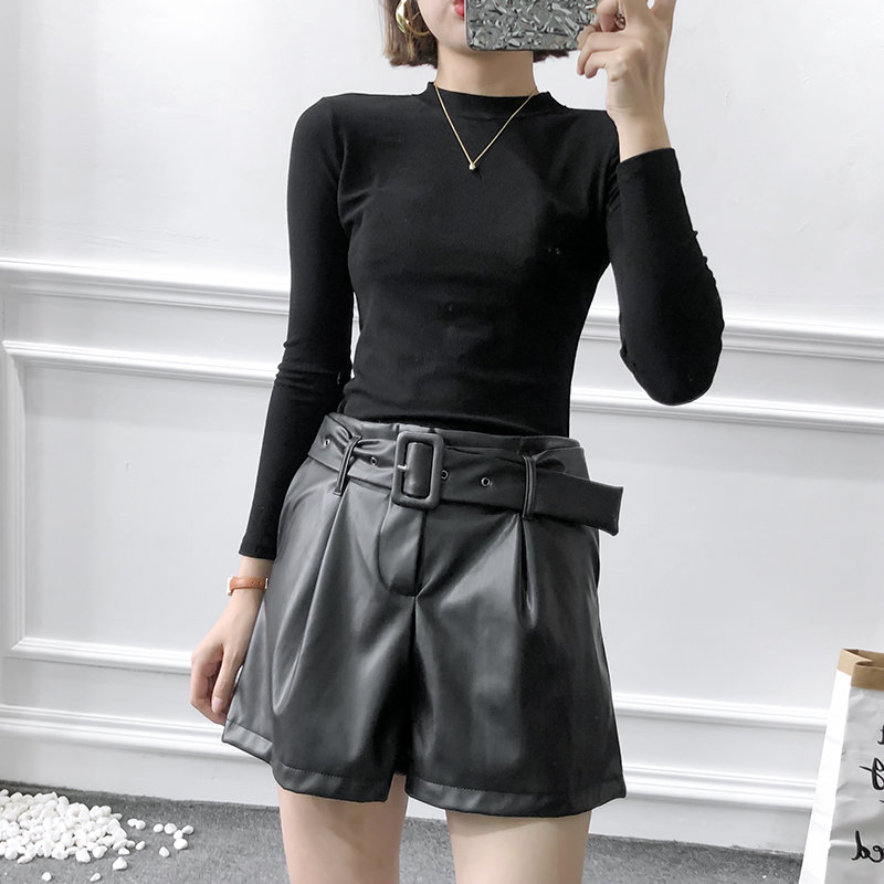 High waist faux leather shorts