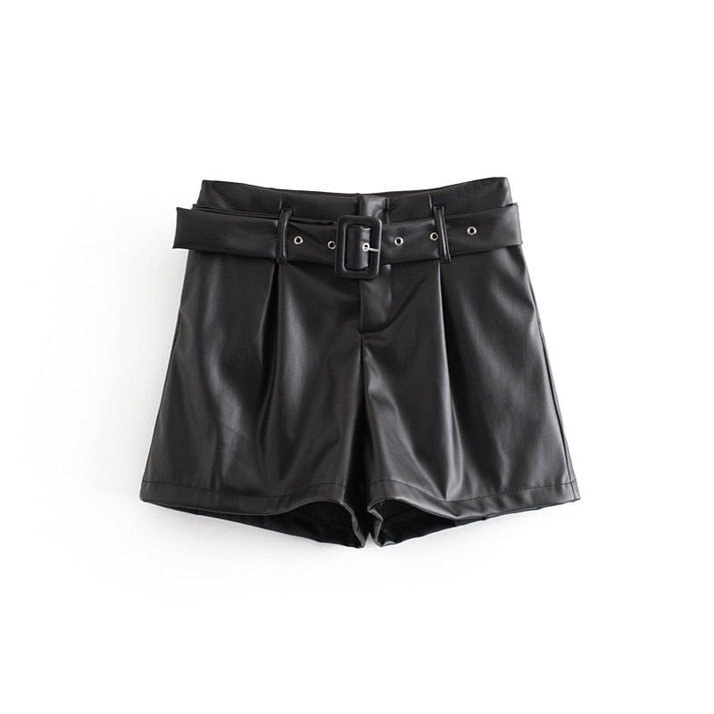 High waist faux leather shorts